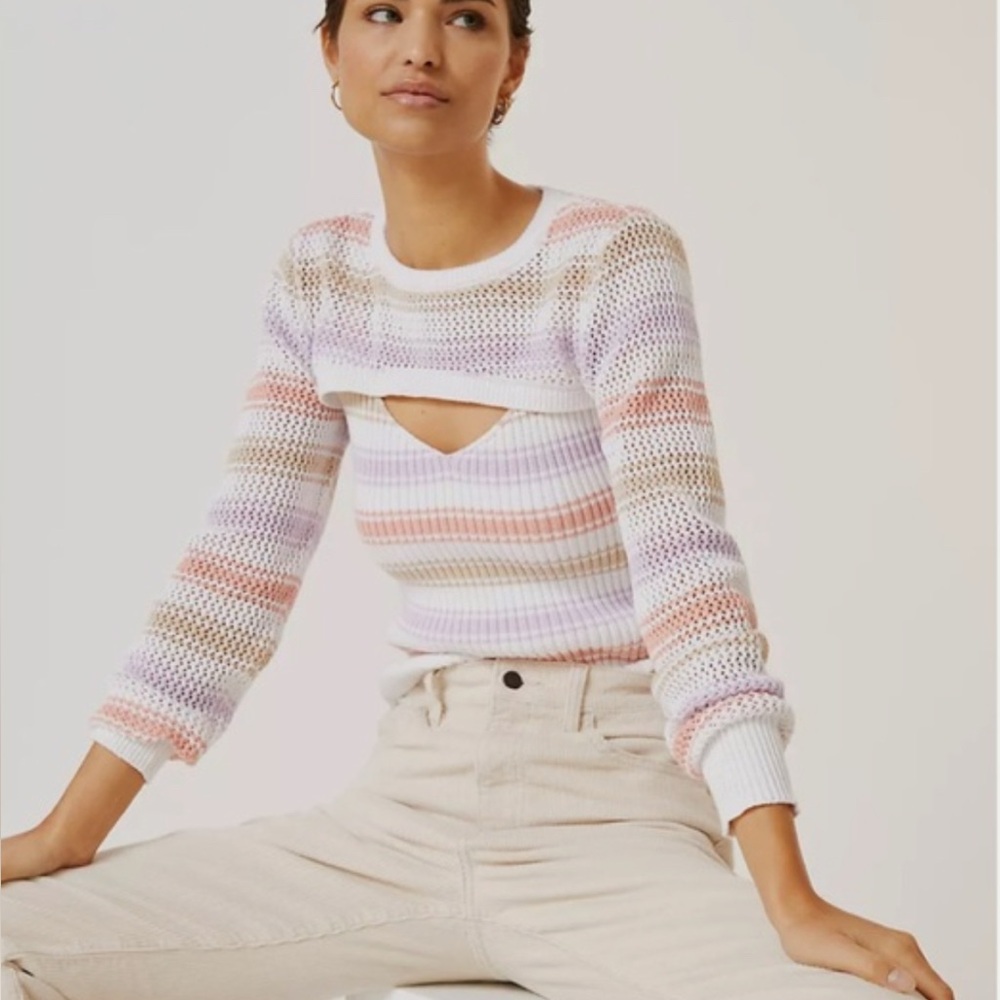 ANTHROPOLOGIE NWT Striped Ribbed Knit Sweater/Shrug Set M